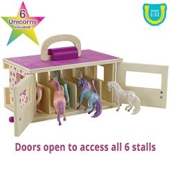 Top 10 😉 Horses Unicorn Magic Wooden Stable Playset With 6 Unicorns | 6 Piece Playset | 6 Stablemates Unicorns Included | 6” H X 9” L X 2.5” D | 1:32 Scale | Model #59218, Multicolo ✔️ -Slot Cars toys Sales Shop 513cwQCN8SL